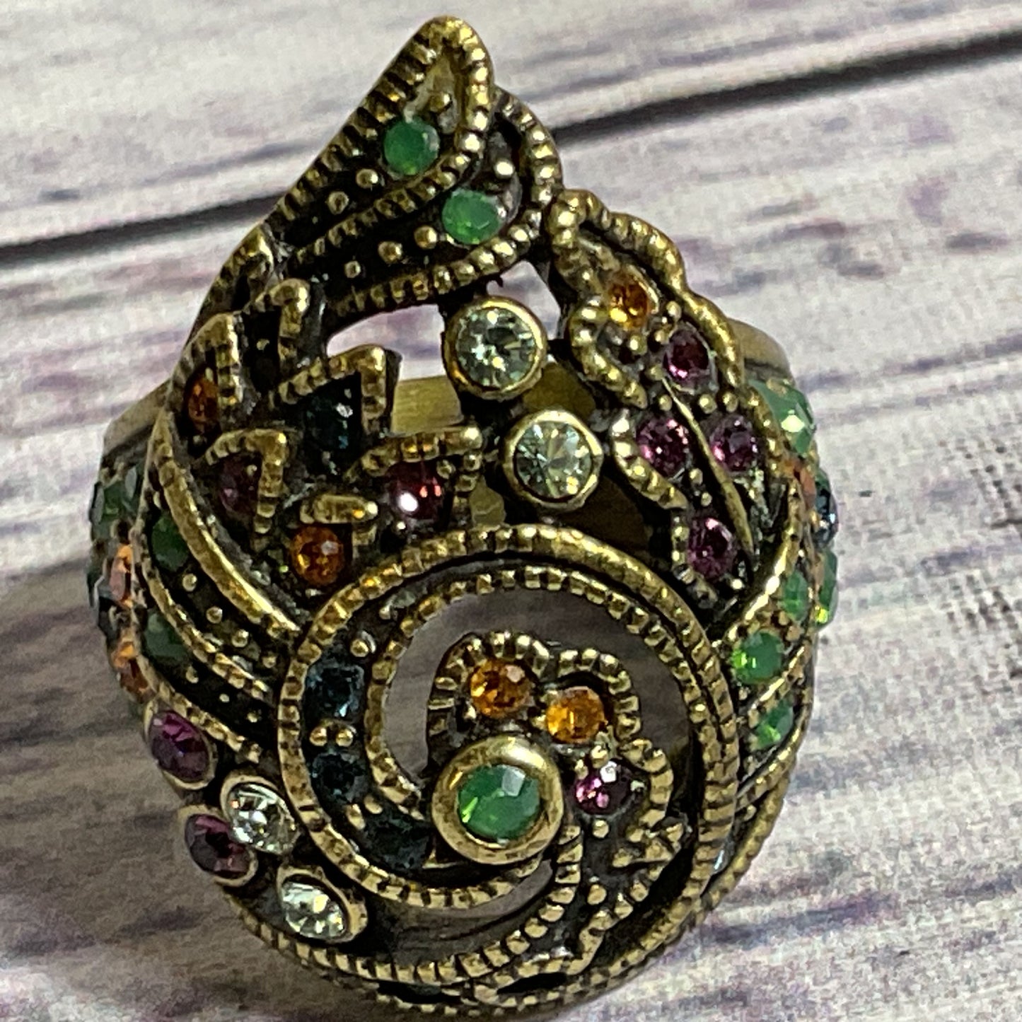 HEIDI DAUS Bronze & Multi Color Rhinestone SZ 5.25 Ring