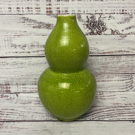 Chinese Green Crackle Double Gourd Ceramic Vase 9"