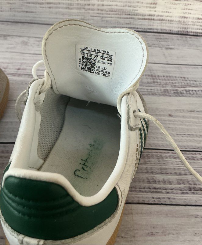Children's adidas Samba White W/green Sneaker Size 10K