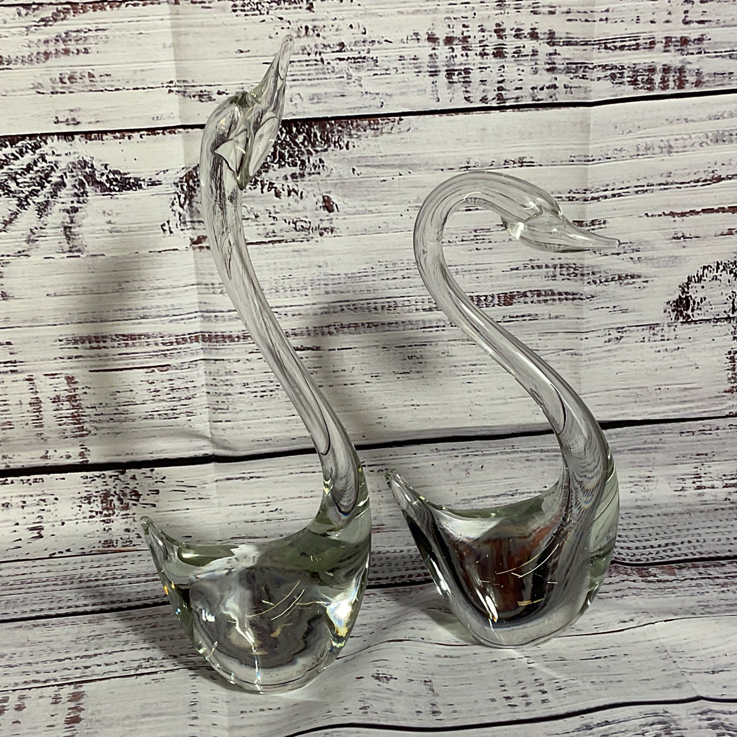 VTG. Murano?? Swan Glass Figurines- 7.5" & 9.25"