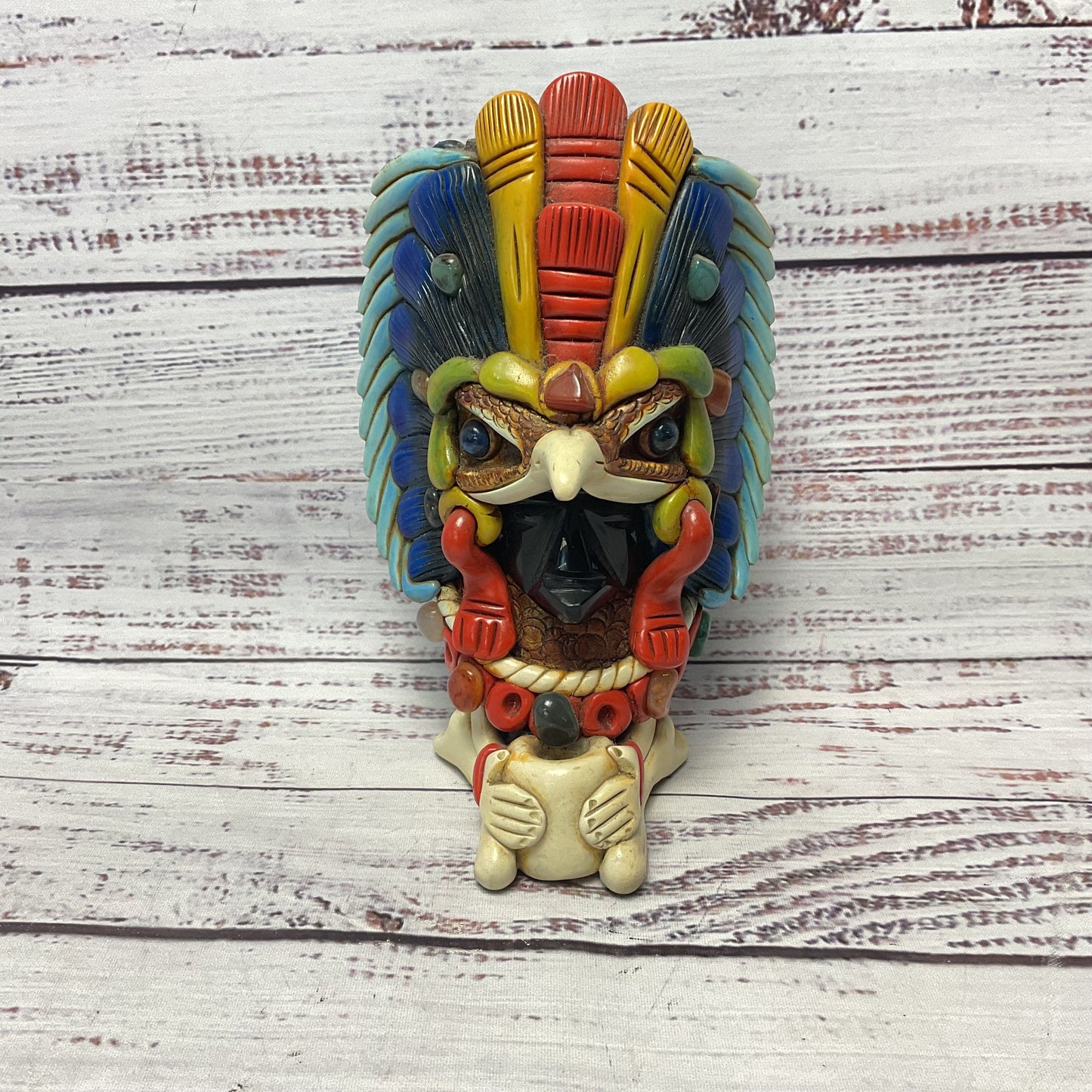 Aztec Mayan Onyx Carved Stone Clay Gem Sculpture Sculpture 6.5"