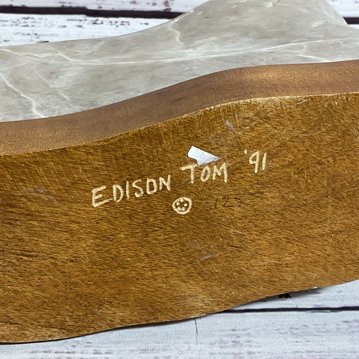 Signed 1991 EDISON TOM Woman Figural Soapstone Sculpture- 9.5" x 7"