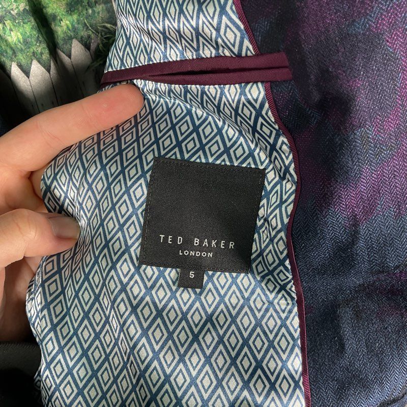 Ted Baker Blue & Purple Floral Print Peak Label 1-Button Blazer Jacket - Size 5