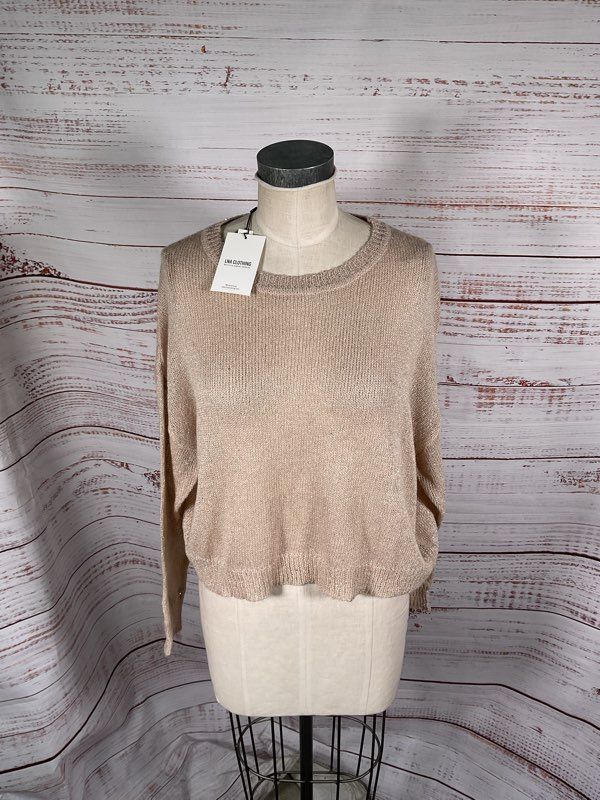 NWT LNA Clothing Women's Knit Shimmer Cropped Beige Sweater Size S