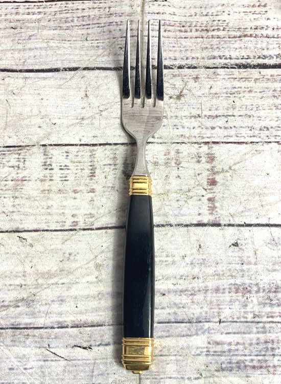 Laslo Mikasa Continental Set of 12 Stainless Steel Dinner Forks Black Gold