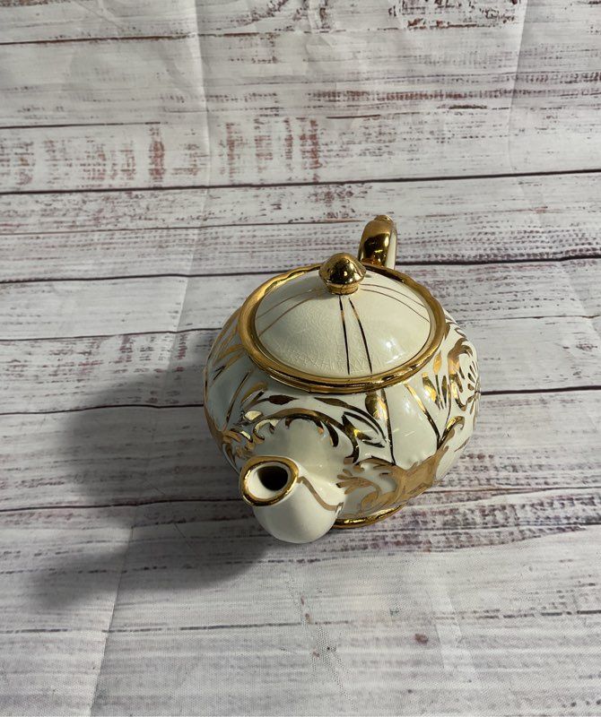 Sadler England Gold & Cream Stripe Mini Tea Pot Vintage 3.5"