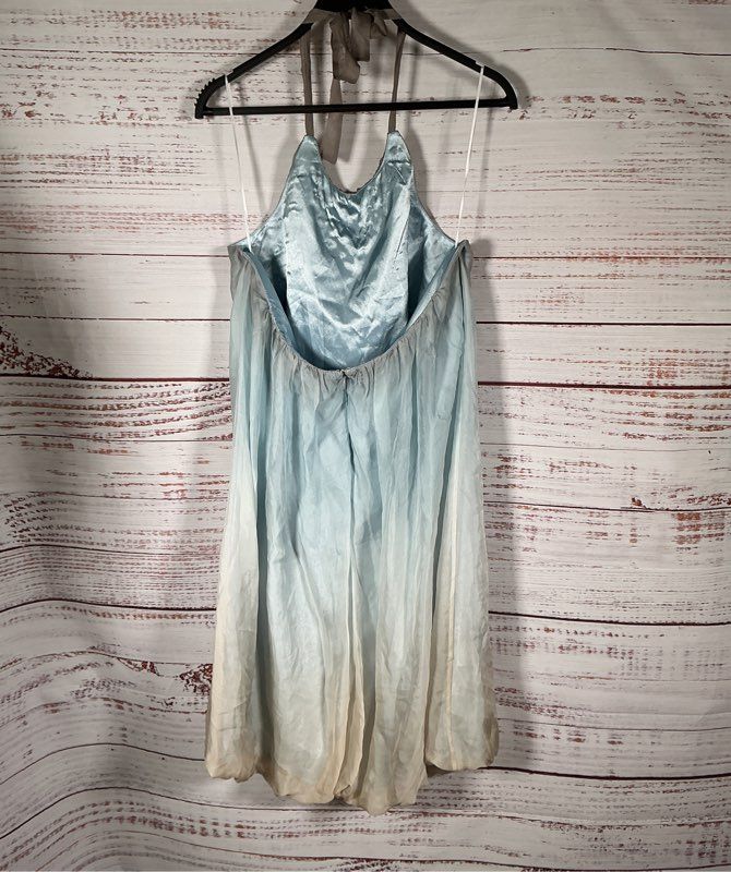 NWT ABS by Allan Schwartz Blue/Beige Ombre Silk Dress Size 14