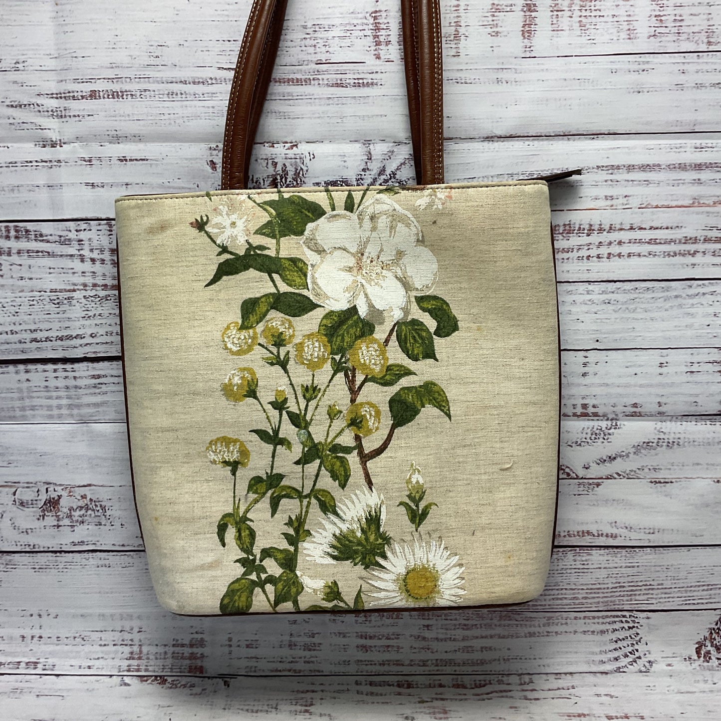 Isabella Fiore Floral Print Rhinestone Canvas Leather Tote Purse 11"x4"x11"