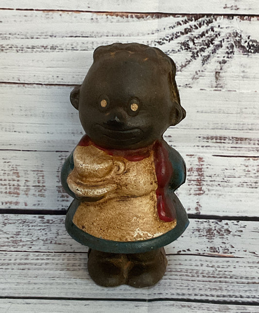 Vintage Lady With Mug Cast Iron Piggy Bank Multicolor