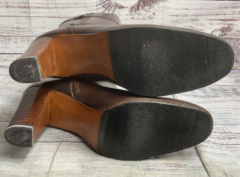 Julianelli Vintage Leather Buckle Detail Calf High Boots Brown 8