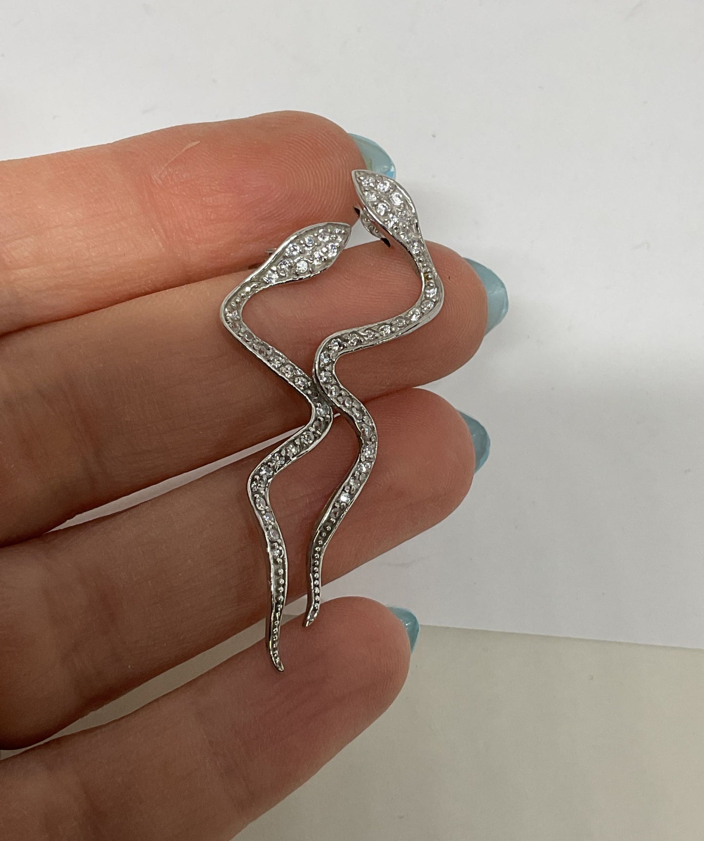 Unbranded Sterling Silver Snake Earrings with Rhinestones