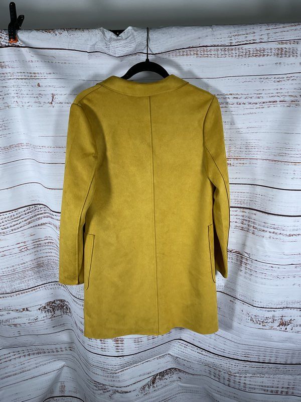 Magaschoni Women's Faux Leather Mustard Colored Button Coat Size S