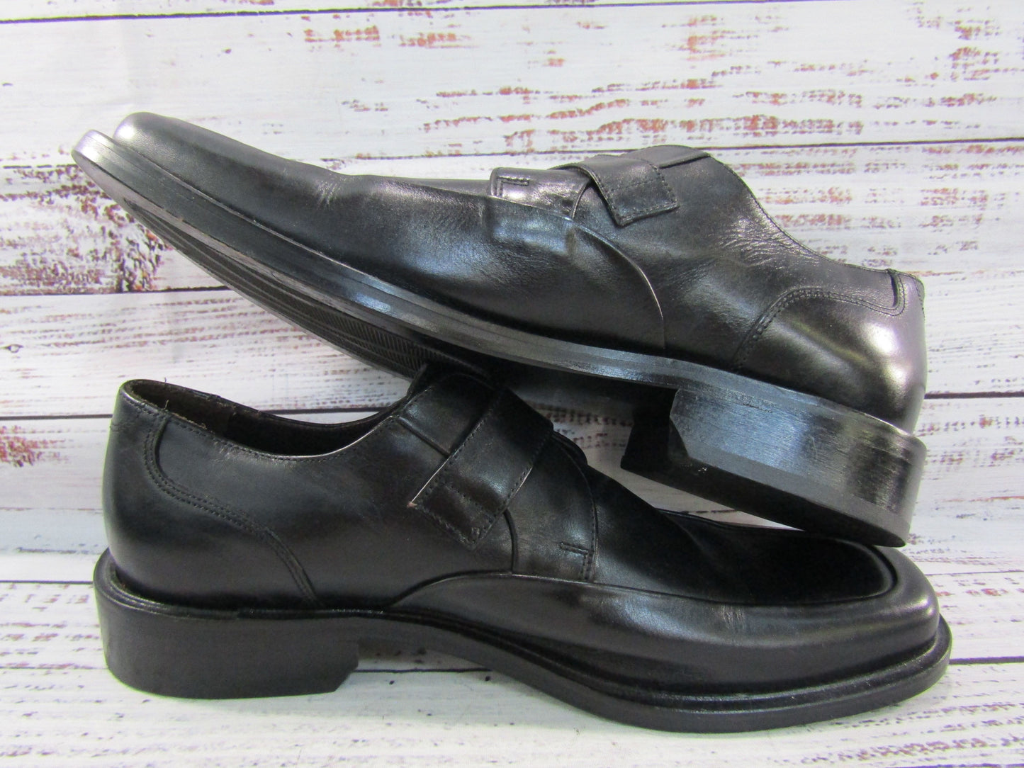 Johnston & Murphy Men's Black Leather Monk Strap Loafers Size 9.5 Made in Italy