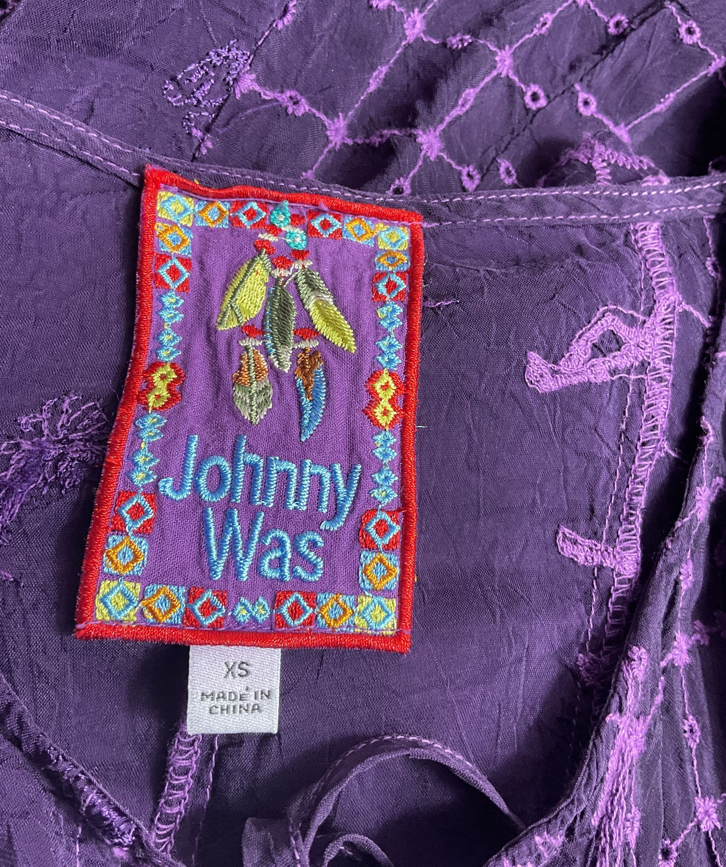 Johnny Was Runswick Lora Embroidered Tunic Dress Purple XS