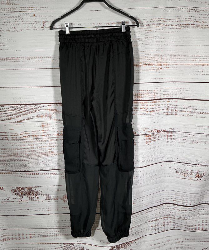 Women's All Saints Black Sheer Cargo Pants Size 4