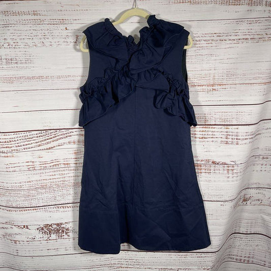 Marni Cross Ruffle V-Neck Light Navy Silk Blend Sleeveless Mini Dress - Size 44