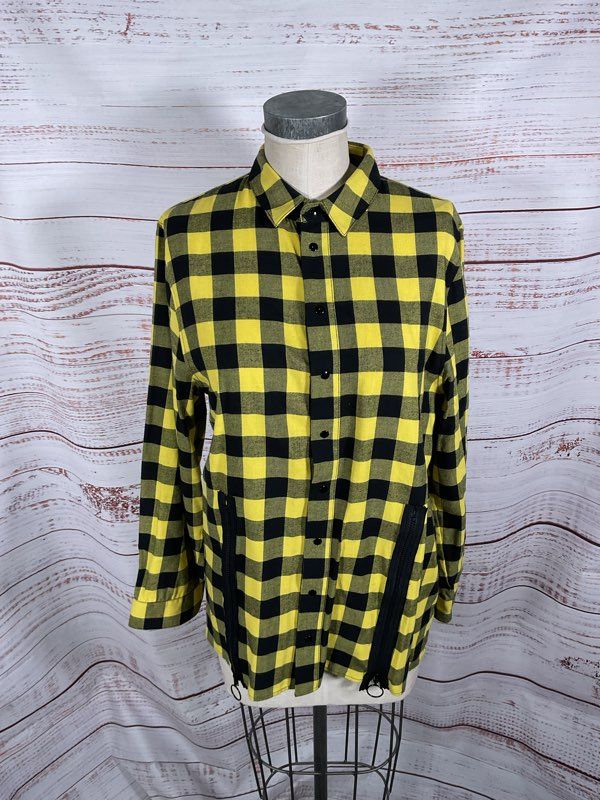 BACK Black & Yellow Plaid Button Up Long Sleeve Shirt Size 40 EUR Made in Turkey