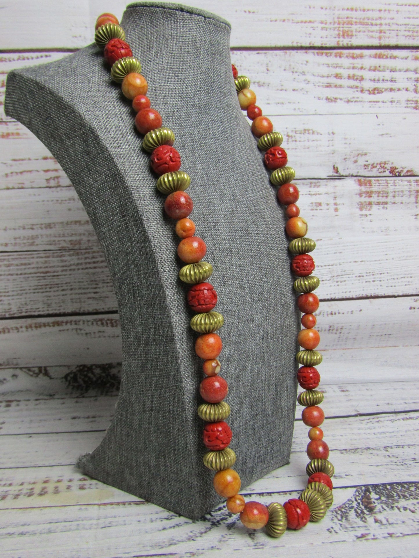 Artisan Handcrafted Apple Sponge Coral Floral Cinnabar Bead Necklace