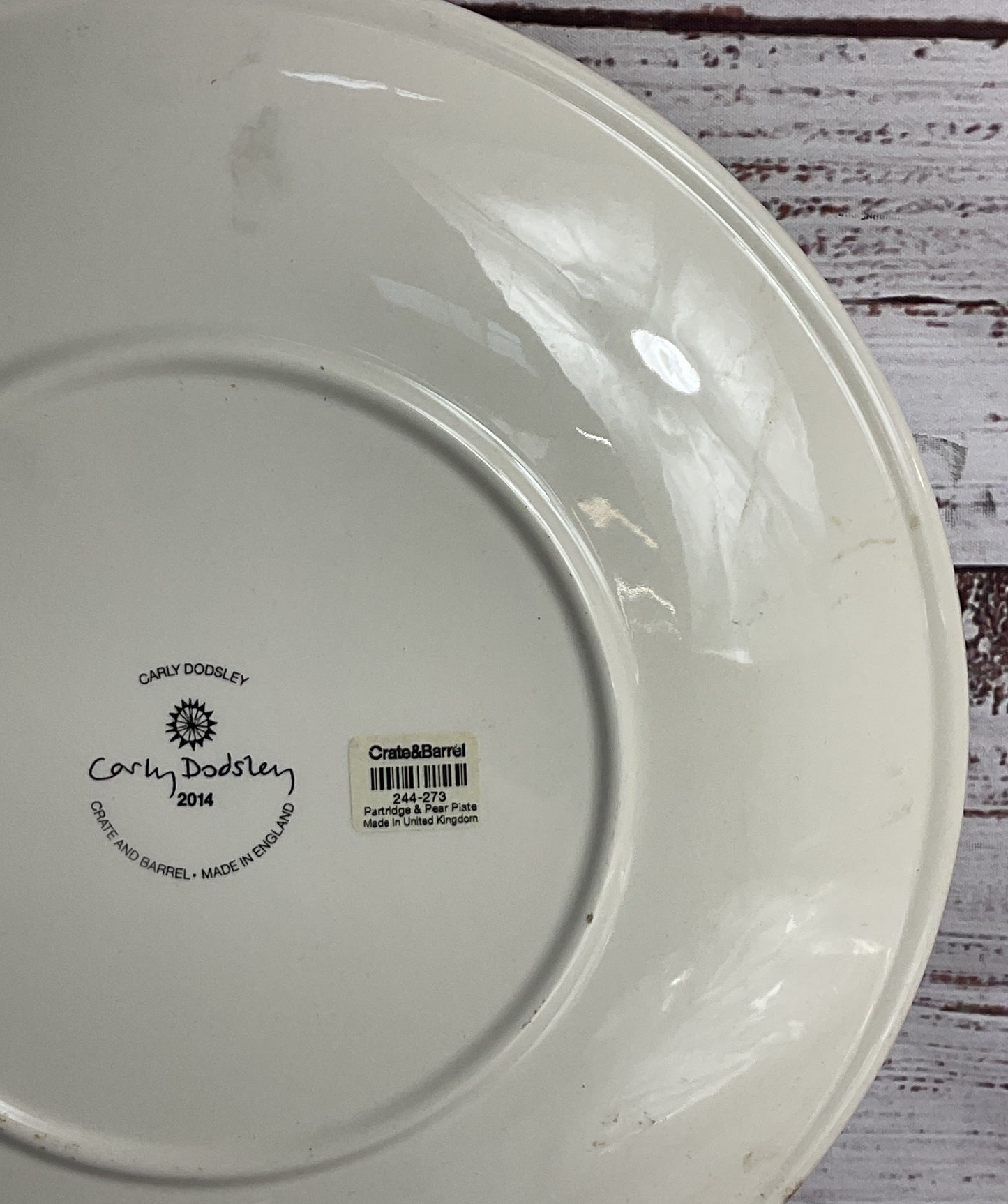 Crate & Barrel Carly Dodsley Partridge and Pear 11" Dinner Plate Multicolor