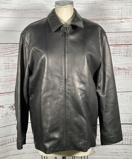 Andrew Marc New York Leather Fleece Lined Jacket Black L
