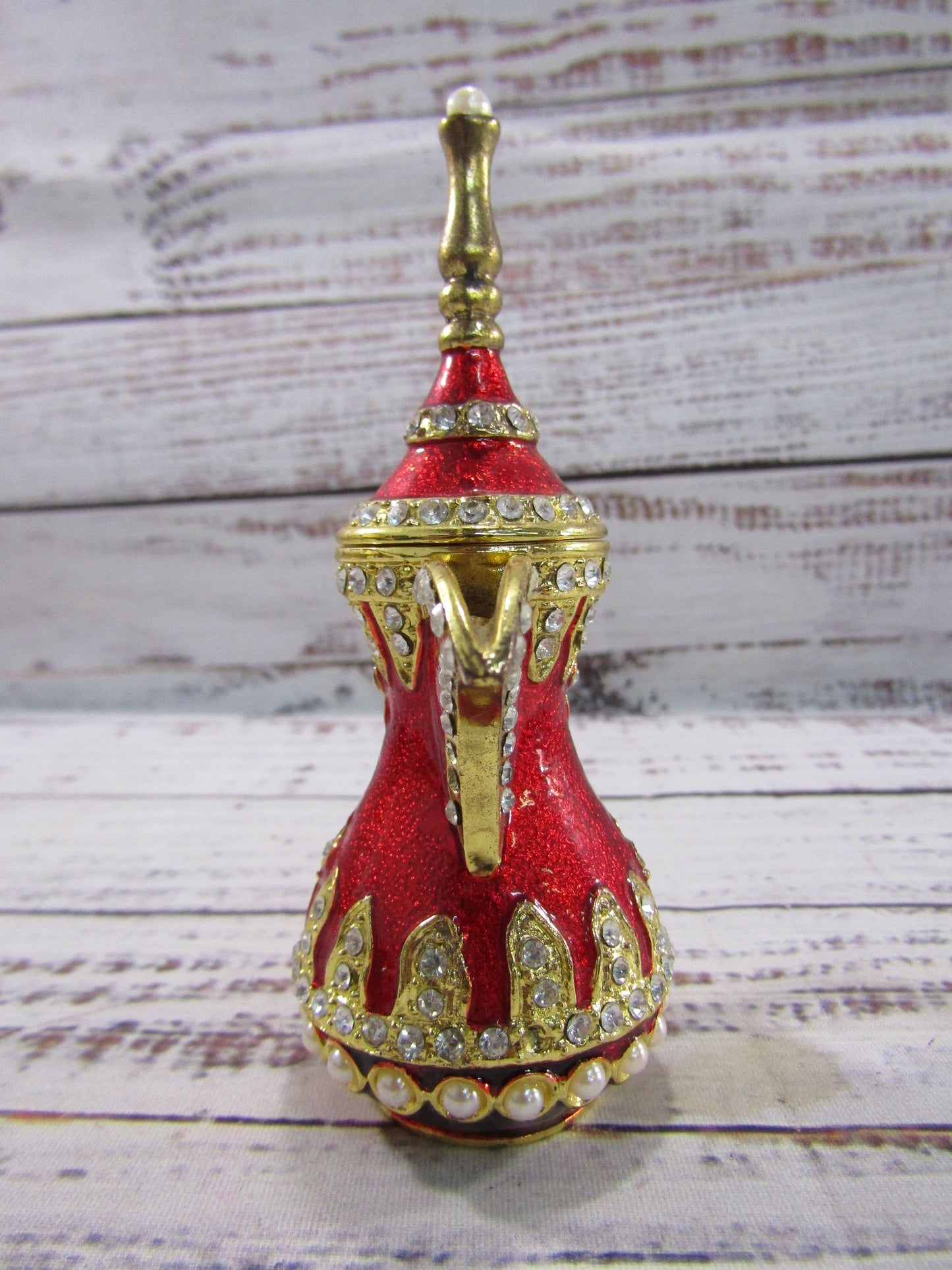 Ornate Gold Plated Red Enamel Dallah Ibrik Trinket Box Set of 2