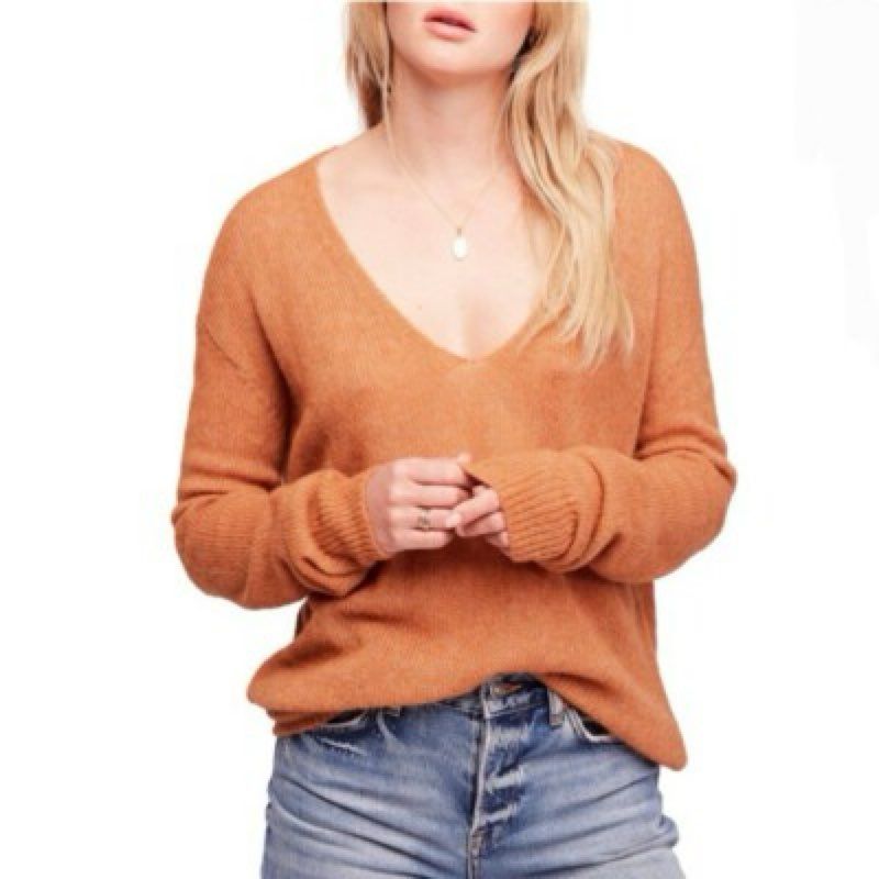 Free People Gossamer Sweater Orange Alpaca Blend Orange Deep V Neck Size XS
