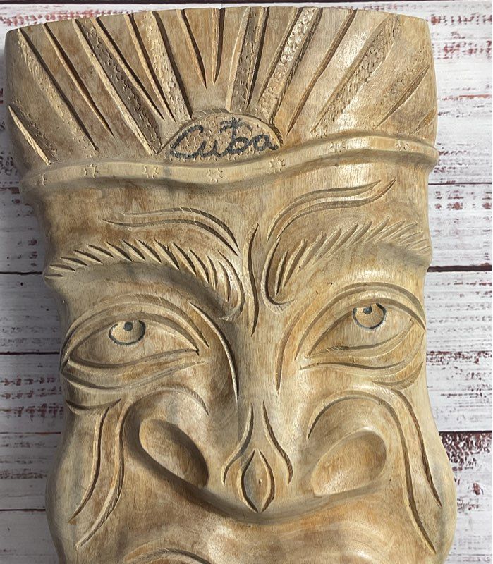 Vintage Hand Carved Cuba 16" Smoking Face Wall Mask Beige