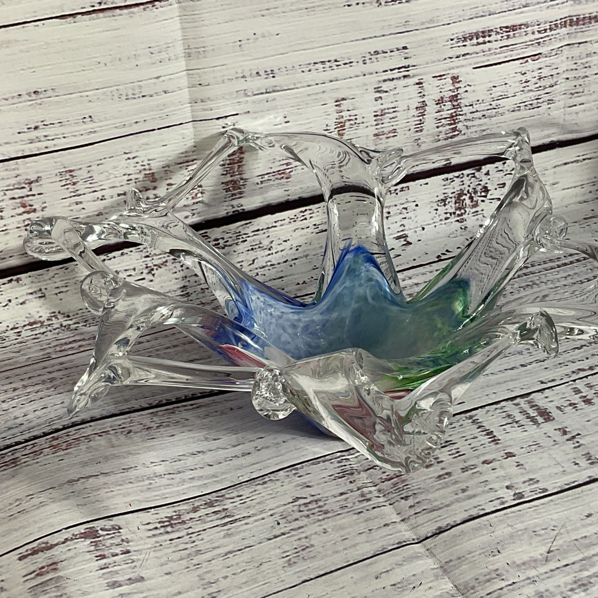VTG. Murano Glass Pierced Starfish Shape Decorative Bowl- 3.25" x 9"