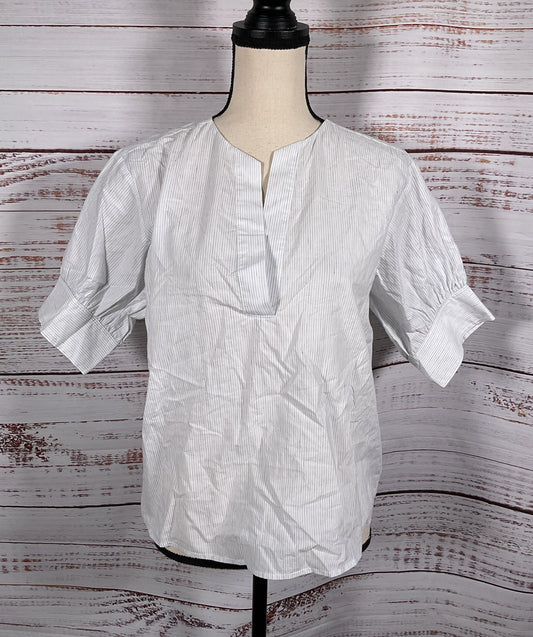 Frame The V Neck Pop Over Shirt Steel Blue Multi S