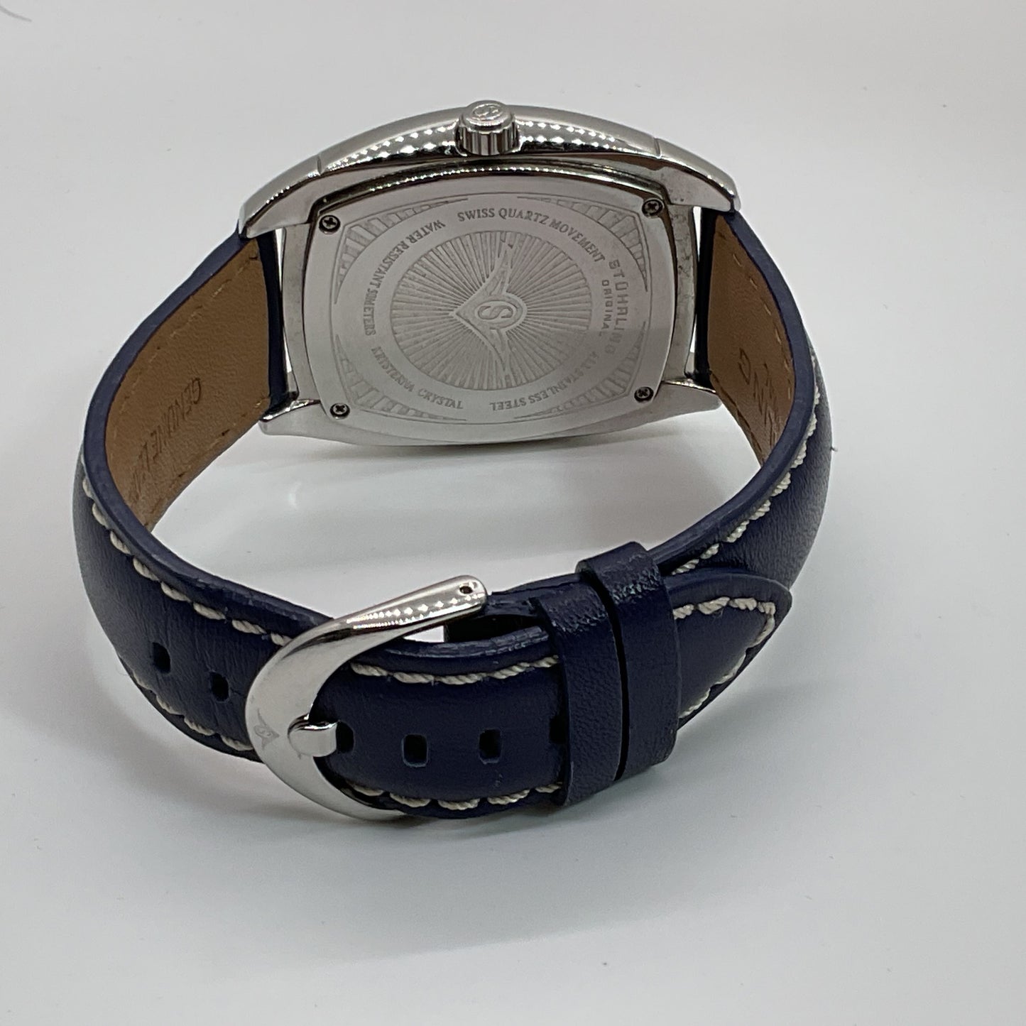 STUHRLING Men's Stainless Princeton II Blue Leather Band Quartz Watch