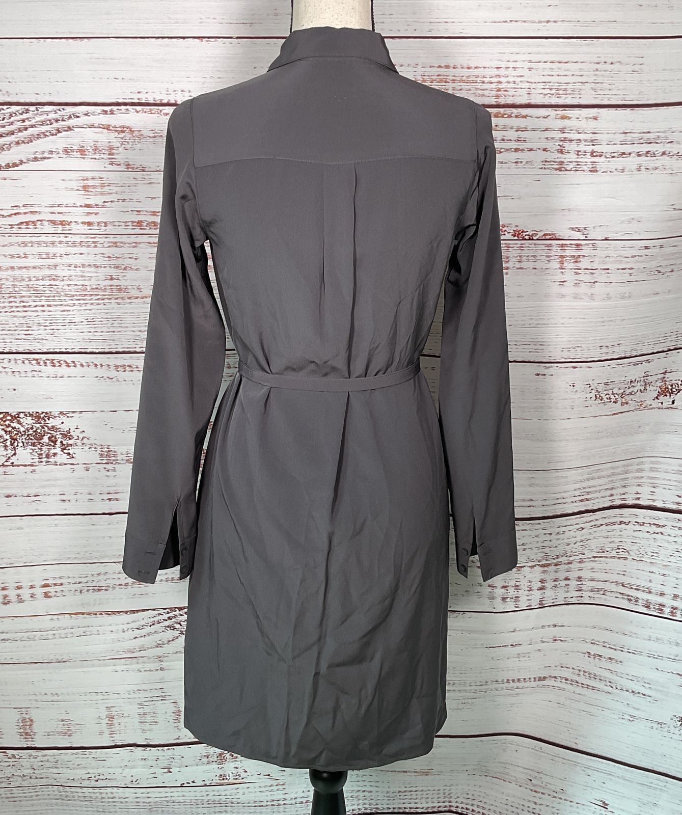 Cuyana Gathered Silk Shirt Dress Gray XS