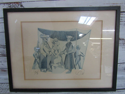 Jewish Wedding Ceremony Print by Unknown Artist Signed. Framed