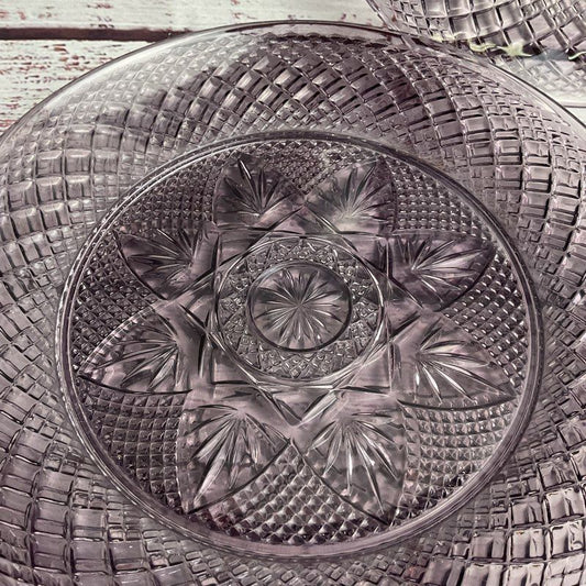 Cristal D'arques Set Of 3 Vintage Pressed Amethyst Glass 8" Salad Plates