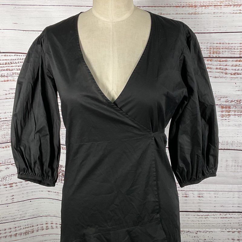 NWT KIRNA ZABETE Women's Black Puffy Sleeve Asymmetric Wrap Dress- SZ M