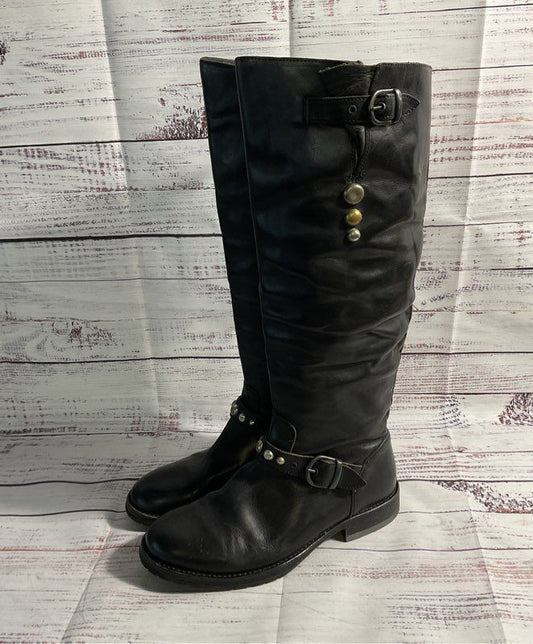 Hollywood Trading Company Women's Black Leather Biker Boots Size 6 US 36 EU