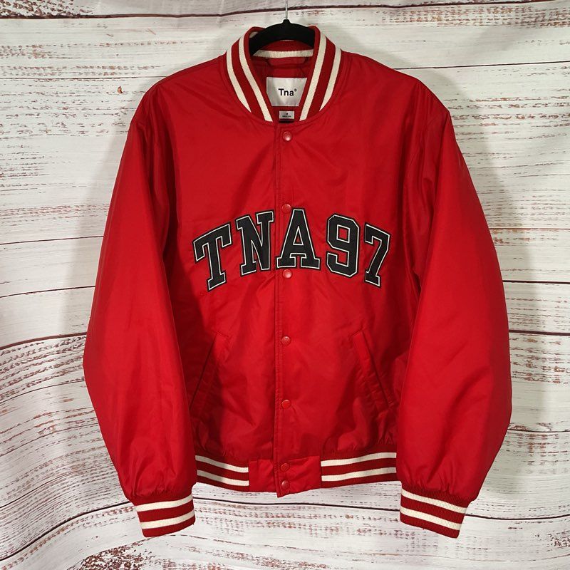 TNA 97 Varsity Red Full Snap Bomber Jacket Women's Size M