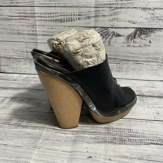 Marni Black Leather Wooden Platform Mule Heels Women's 8 US/38 EU