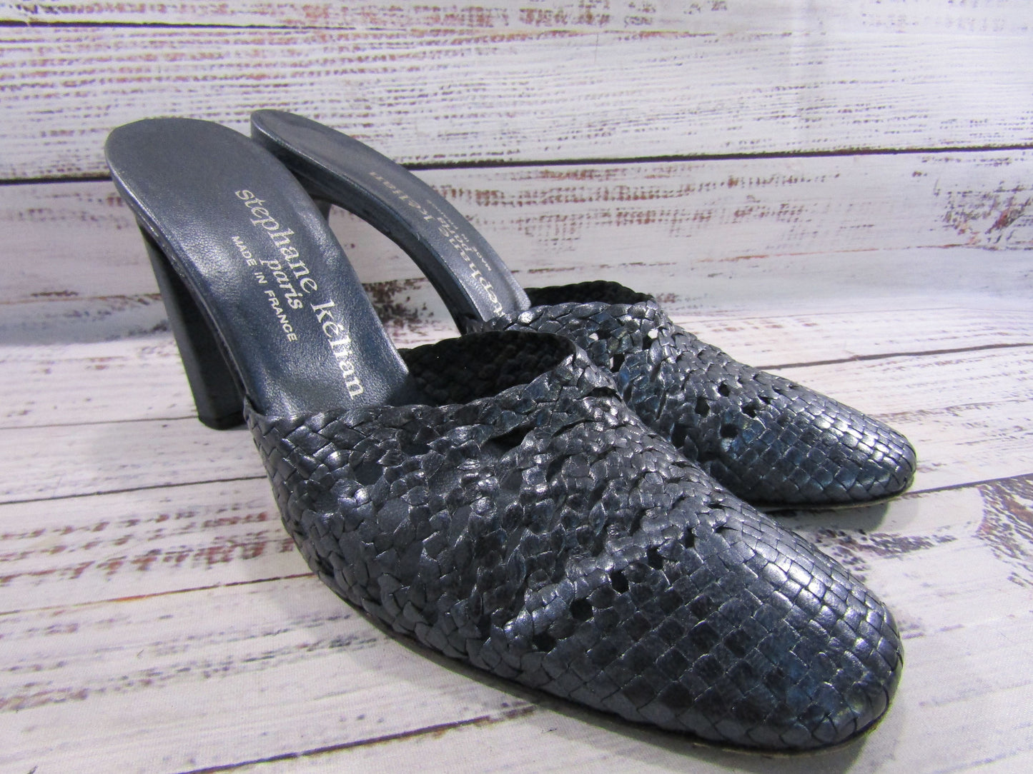 Stephane Kelian Women's Blue Leather Mule Sandals Size 6.5 Made in France