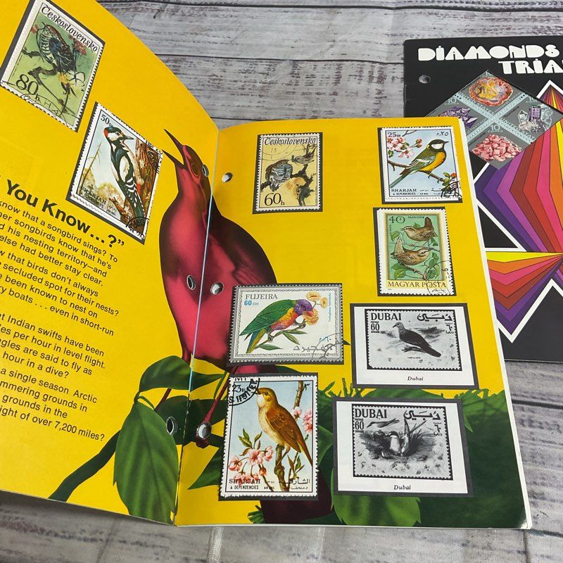 3 Vintage Stamp Collector Albums 2 Full Birds, Diamonds 1 Empty Masterworks