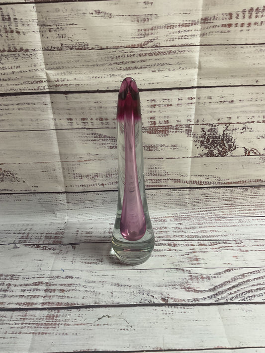 Signed Pink And Clear Glass Thin Vase
