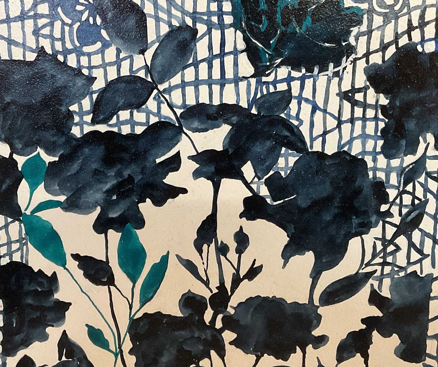 Indigo Flowers Watercolor on Board Painting Signed By Susan Rosman