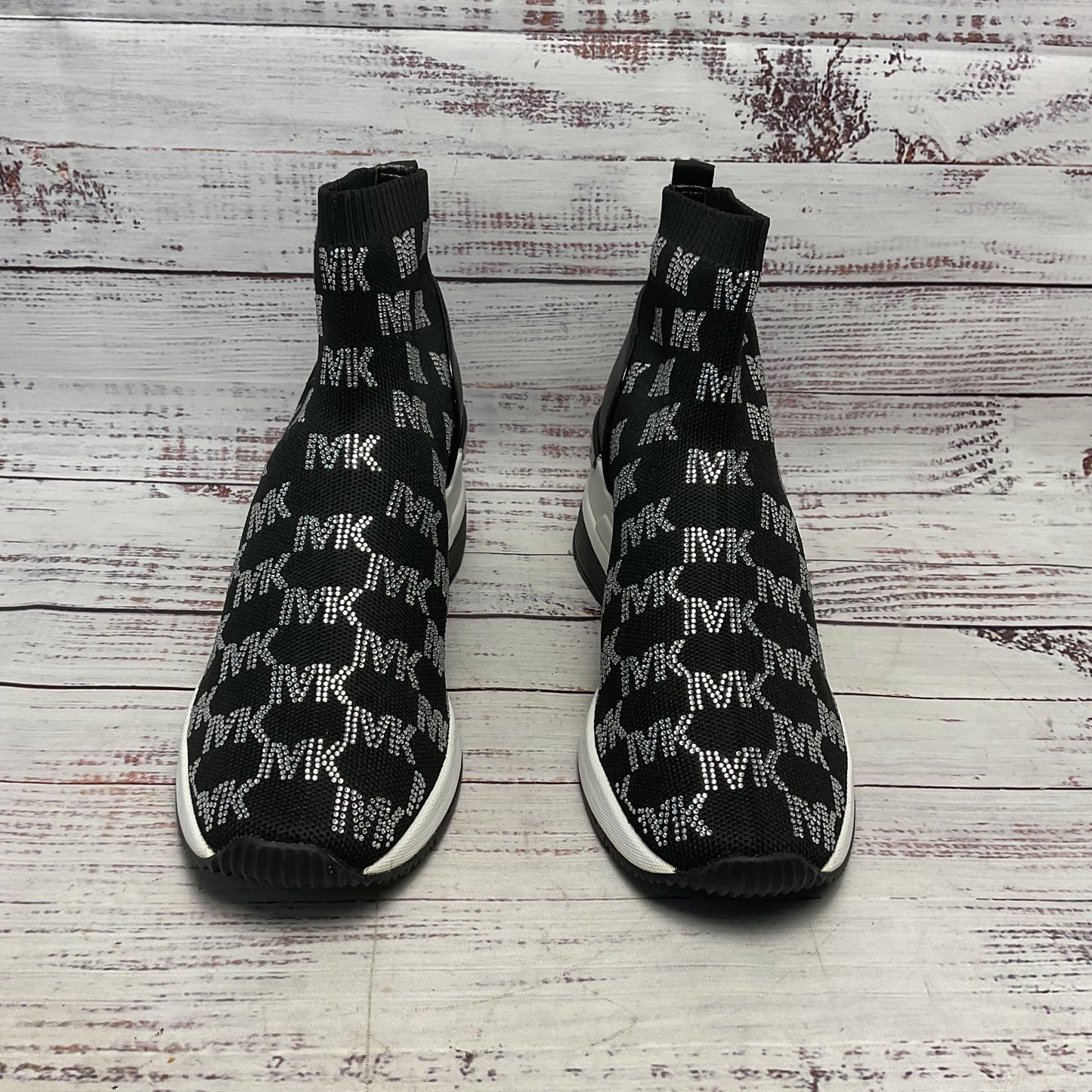 Michael Kors Skyler Stretch Sock Knit Wedge Black Rhinestone Shoe Women Size 8.5