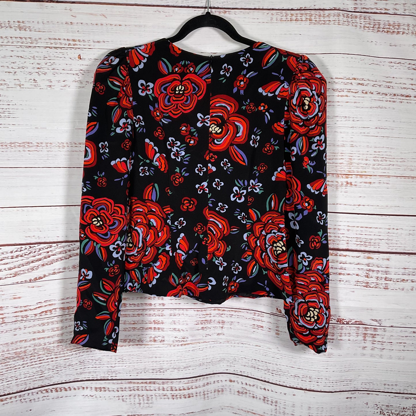 Rebecca De Ravenel Floral Silk Long Sleeve Front Tie Blouse - Size 6