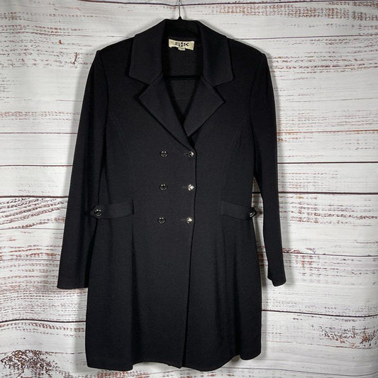 VTG. ST. JOHN Women's Knit Double Breast Long Jacket with Side Accent- SZ 12