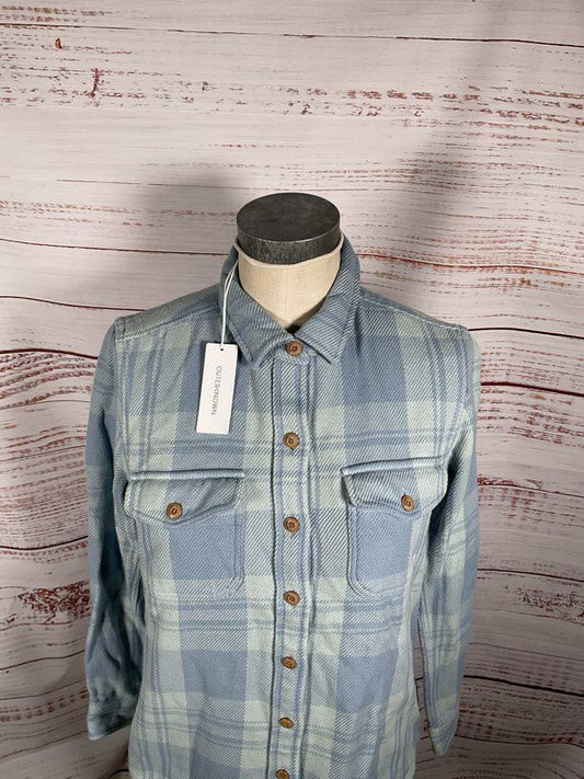 NWT Outerknown Women's Blue Plaid Blanket Flannel Button Up Long Sleeve Size S