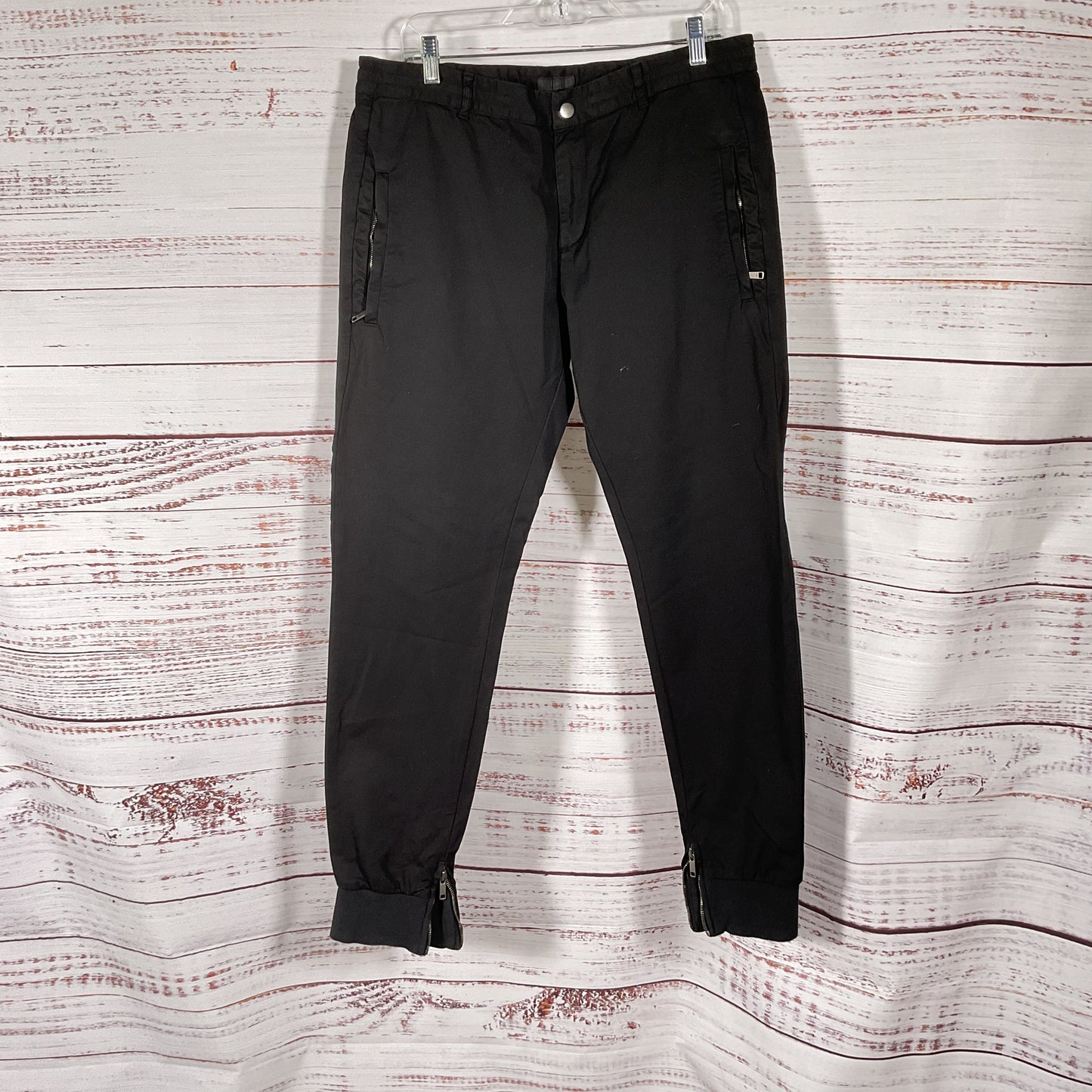 ARI Soho Black Cotton Drawstring Zip Pocket Trousers Pants - Size 34