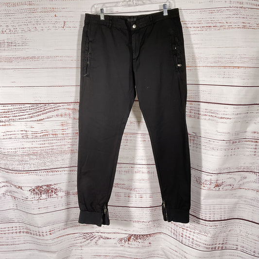 ARI Soho Black Cotton Drawstring Zip Pocket Trousers Pants - Size 34