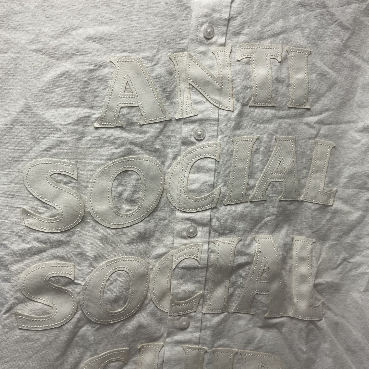 Anti Social Social Club White Button Down Applique Laser Cut Logo Shirt - Size M