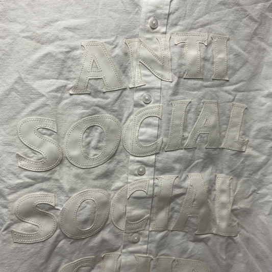 Anti Social Social Club White Button Down Applique Laser Cut Logo Shirt - Size M