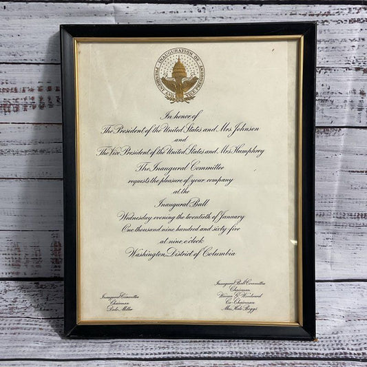 VTG. 1965 Lyndon B. Johnson Inaugural Ball Invitation, Framed